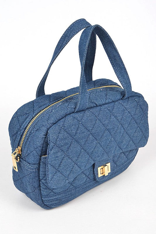 Quilted Denim Weekender Duffle Gym Bag