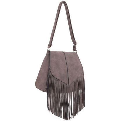 Faux Suede Fringe Flap Crossbody Handbag