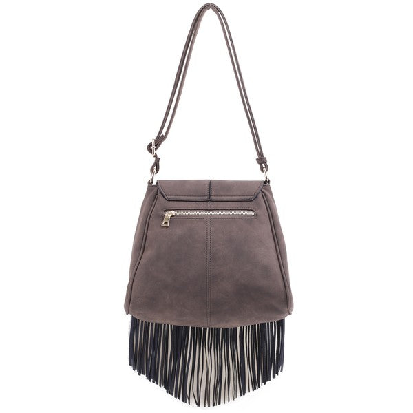 Faux Suede Fringe Flap Crossbody Handbag