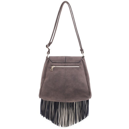 Faux Suede Fringe Flap Crossbody Handbag